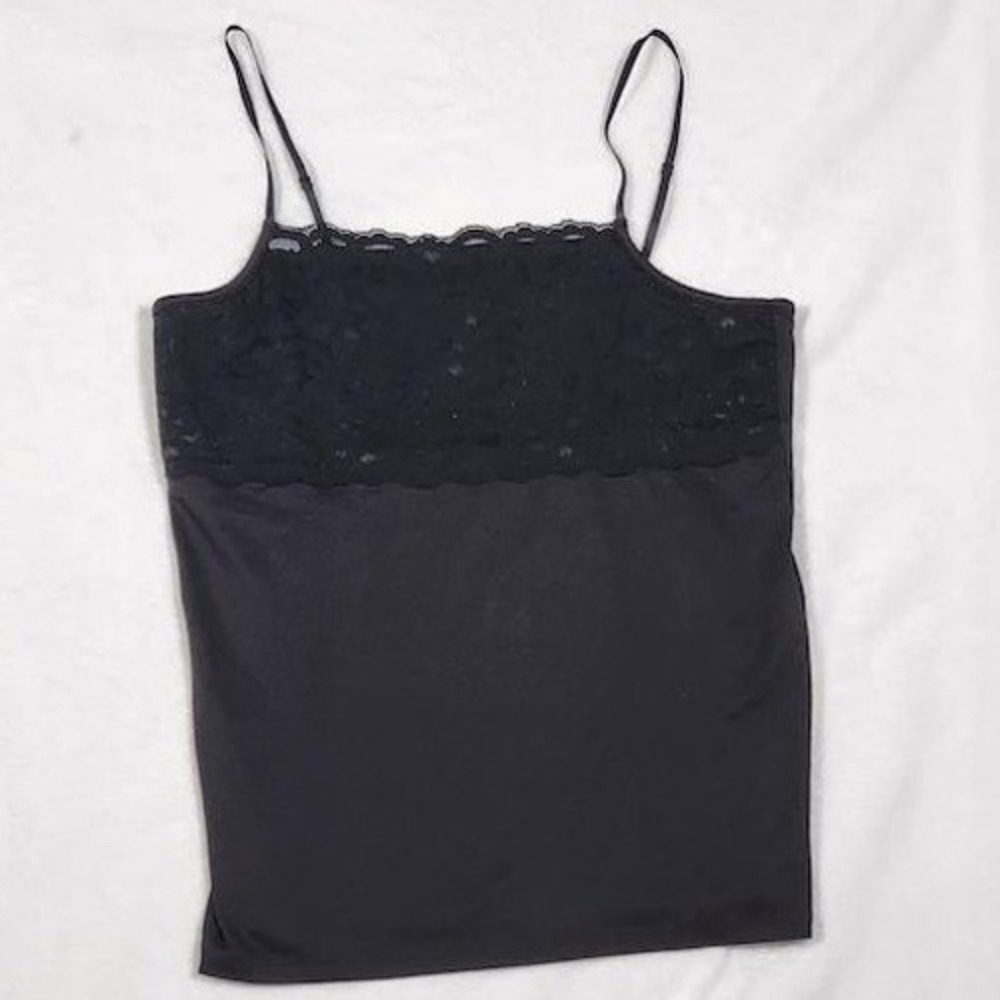 Y2K Boutique Essentials Black Lace Trim Camisole Tank Top Adjustable Straps L